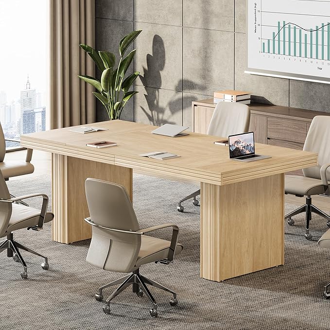 Tribesigns 63 Executive Desk Modern Executive Office Desk with Thickened Desktop and Heavy-Duty Legs Wood Writing Workstation Study Table Conference Table for Office Natural