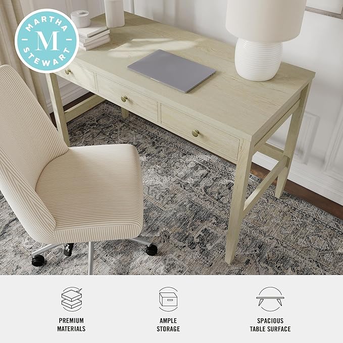 Martha Stewart Rhett Home Office Desk with 3 Drawers and Tapered Legs in Black with Oil Rubbed Bronze Hardware