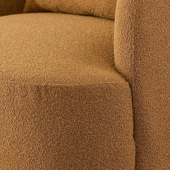 KINWELL 34 Wide Boucle Swivel Barrel Chairs Set of 2 No Assembly Round Upholstered Armchairs Accent Chairs Single Sofa Chair with Toss Pillow for Living Room and Bedroom Brown