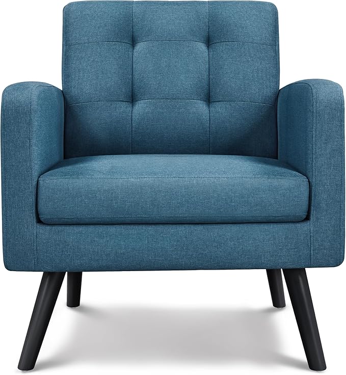 Topeakmart Mid Century Accent Chair Modern and Cozy Barrel Sofa Chair with Thick Cushion and Sturdy Wood Legs for Living Room/Bed Room/Office Waiting Area Navy Blue