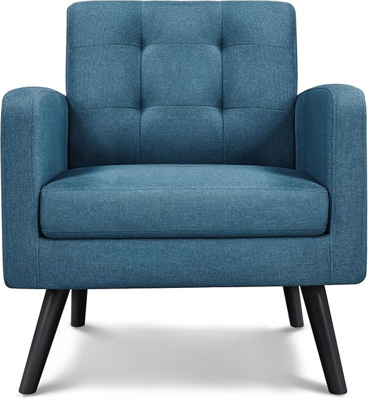 Topeakmart Mid Century Accent Chair Modern and Cozy Barrel Sofa Chair with Thick Cushion and Sturdy Wood Legs for Living Room/Bed Room/Office Waiting Area Navy Blue