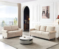 82'' Linen Fabric CouchLiving Room Furniture Sofa Set Rivet Decoration Sectional Sofa Set for Living Room Apply to Office and Home(3 Seater Sofas+Loveseat) Beige