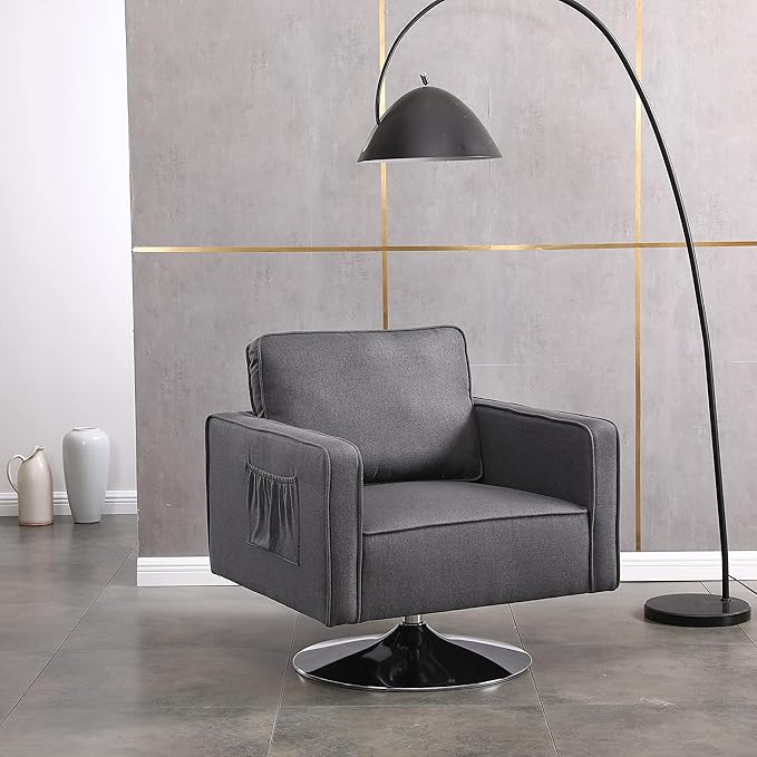 Modern Linen Swivel Accent Chair Comfy Armchair with 360 Degree Swiveling for Living Room Bedroom Reading Room Home OfficeDark Grey