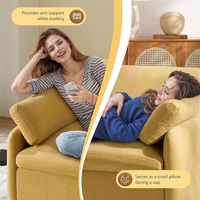 50 * 43” Oversized Modern Accent Chair Ultra Wide and Deep Seat Single Sofa Chair Chenille Soft Comfy Armchair with Two Throw Pillows for Living Room Apartment Dorm Office (Yellow)