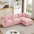 Pink Sectional Modular Sofa Cloud Couch 105 Modern Convertible L-Shape Sofa Deep 3-Seater Soft Chenille Comfy Upholstered with Removeable Ottoman Set and Removable Cushions for Living Room