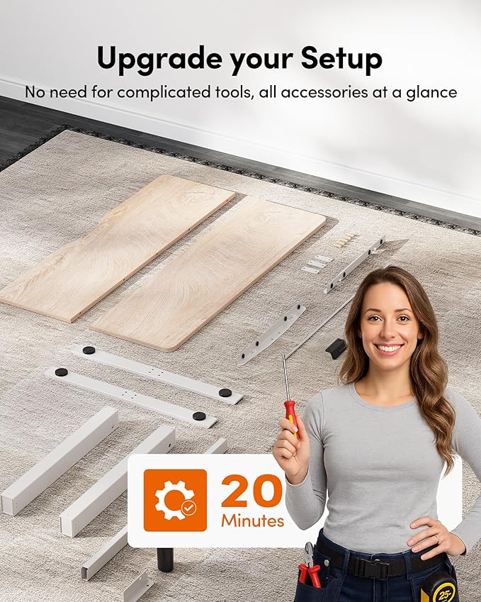 FEZIBO 55 x 24 Inchs Electric Standing Desk Height Adjustable Sit Stand Up Computer Office Desk with Splice Board White Frame/Maple Top