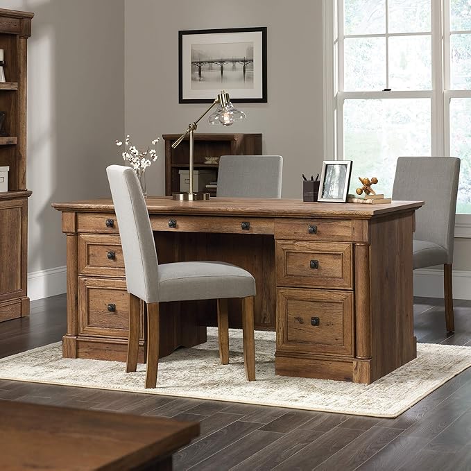 Sauder Palladia Executive Desk 29.5D x 65.1W x 29.61H Vintage Oak finish