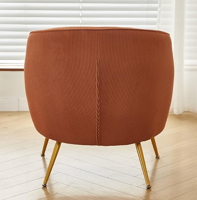 Modern Corduroy Accent Chair with Gold Metal Legs Channel Back Design and Soft Upholstery Comfortable Seating for Living Room Bedroom or Office Cinnamon Brown
