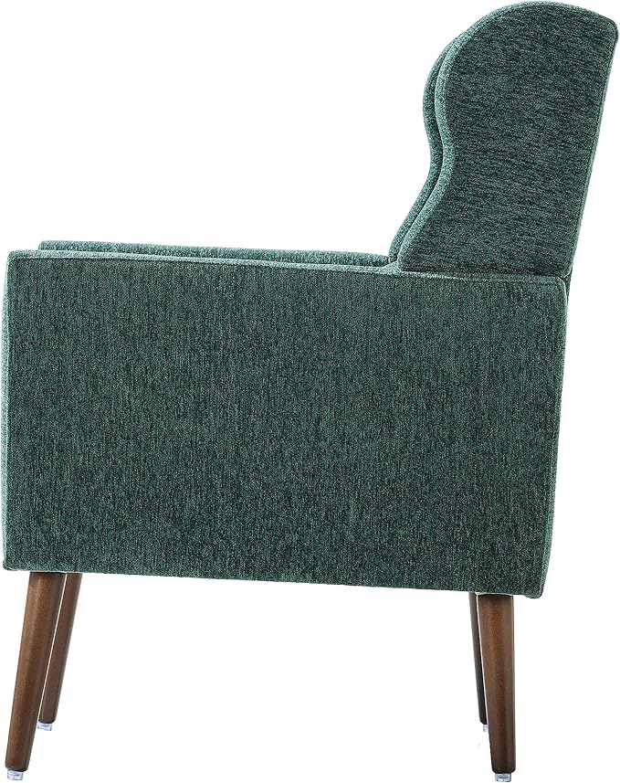 Modern Accent Chair Upholstered Foam Filled Living Room Chairs Comfy Reading Chair Mid Century Modern Chair with Chenille Fabric Lounge Arm Chairs Armchair for Living Room Bedroom (Blackish Green)