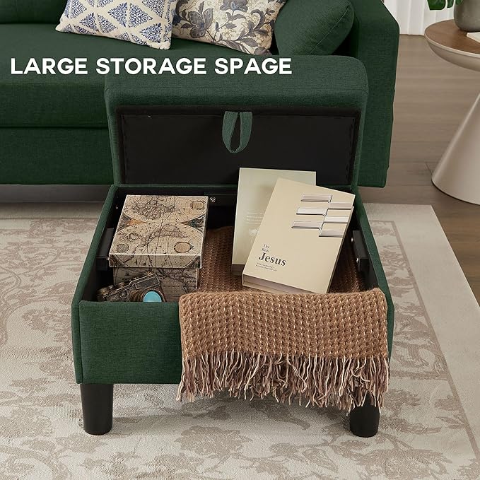 102 Convertible Sectional Sofa Modern L Shaped Couch with Storage Ottoman and Side Pockets 4 Seater Sofa for Living Room Apartment Green