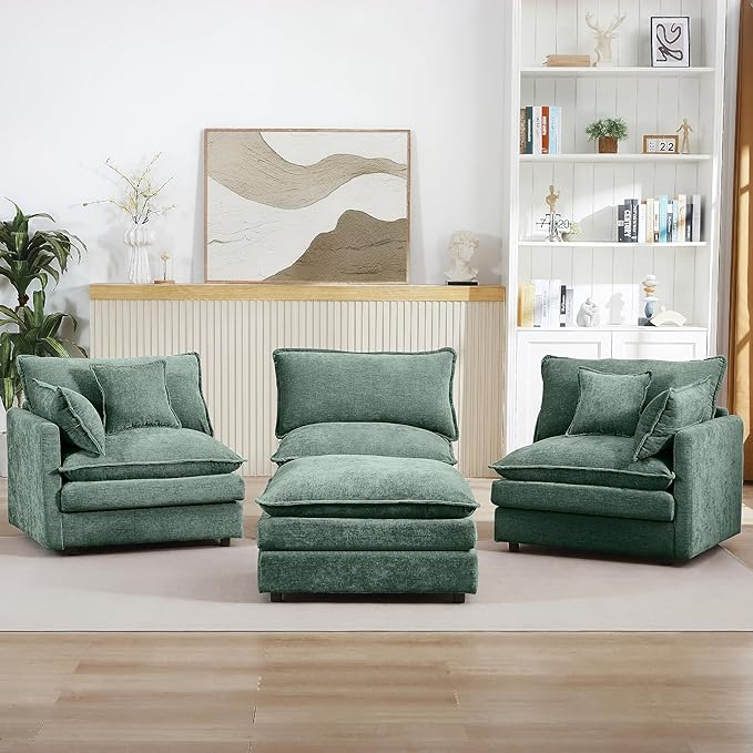 102 Modular Sectional Sofa L Shaped Cloud Couch with Movable Ottoman Comfy Chenille Deep Seat Sofa with Throw Pillows 3-Seater Cloud Couches for Living Room Apartment