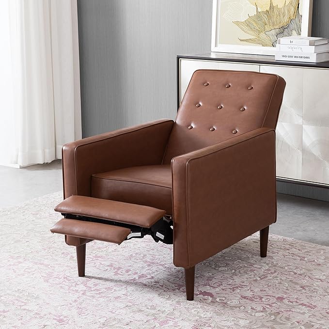KEIKI Push Back Chair for Living Room Mid-Century Modern Recliner with Birch Legs