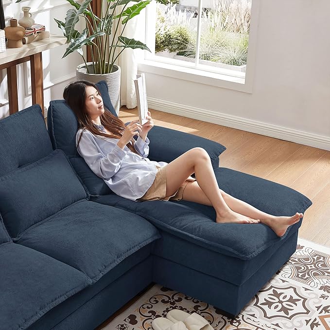 110 Sectional Couches for Living Room 4 Seat U Shaped Couch with Double Chaise Modular Cloud Sofa Removable Cover Modern Comfy Sofa for Home Furniture Office and Basement