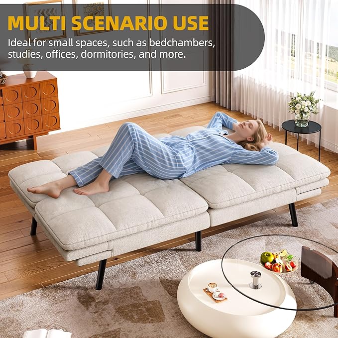 DWVO 70 Convertible Futon Sofa Bed Folding Futon Set for Living Room Home Office Aprtment Modern Futon Couch with Adjustable Backrest &amp Armrests Recliner Lounge Loveseat Sofa