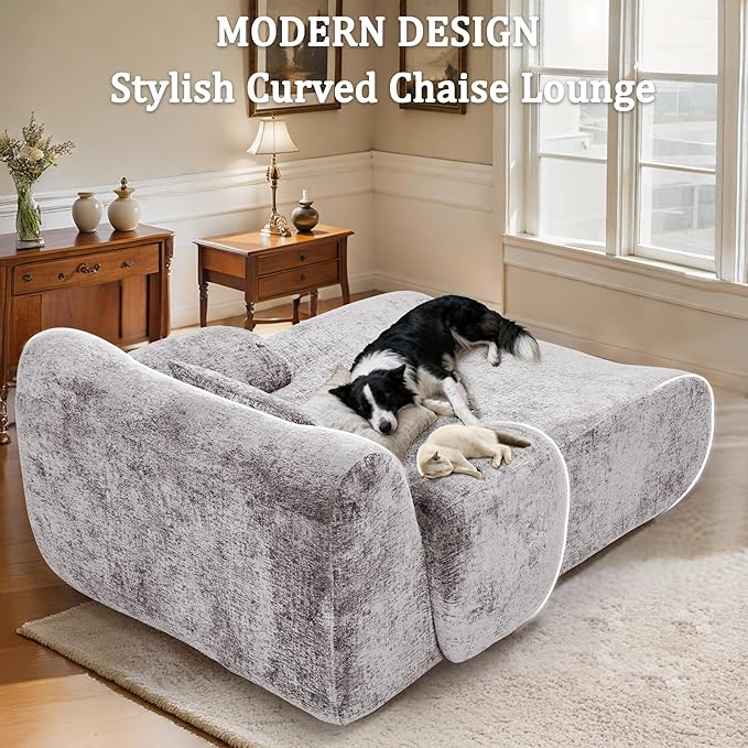 66 Inches Oversized Chaise Lounge Indoor No Assembly Required Single Sleeper Sofa Chair with Lumbar Pillow Upholstered Boneless Sofa Bed for Living Room Bedroom