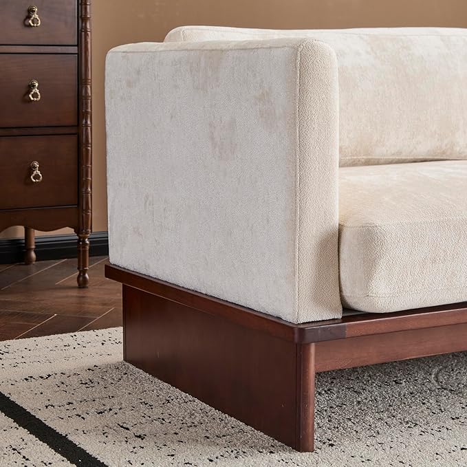 Christopher Knight Home Perla Chenille Upholstered 3 Seater Sofa Couch with Pillow Wooden Home Sofa Living Room Comfy Cloud Couch for Bedroom Apartment Home Office Beige