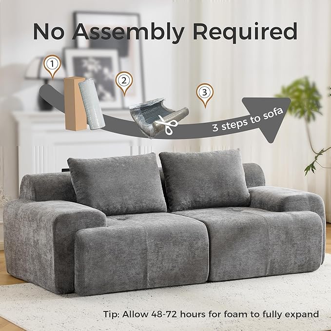 Modular Sectional Sofa Chenille Upholstered Boneless Couch Modern Deep Seat Cloud Sectional Couches for Living Room 85 Loveseat Apartment Sofa No Assembly Grey