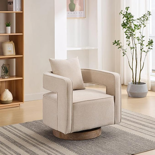 KEIKI Swivel Accent Chair Comfy Sofa with Open Back Club Chair Leisure Arm Chair for Lounge for Nursery Bedroom Living Room Hotel Office Beige