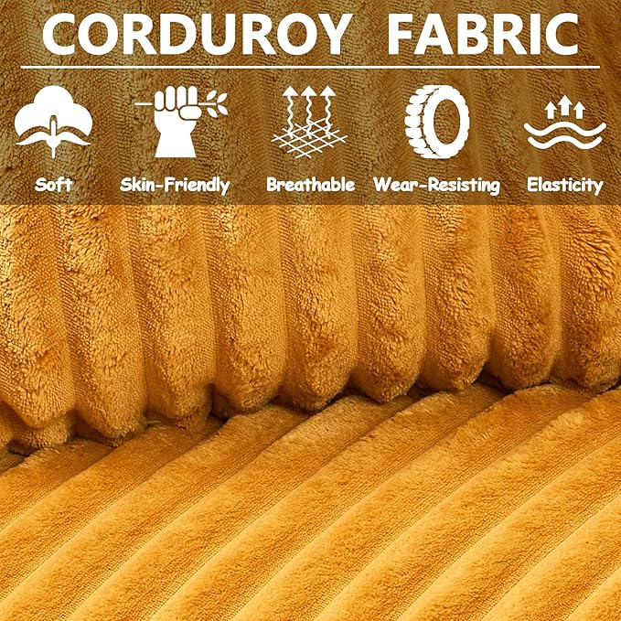 72” Corduroy Futon Sofa Bed with Pillows Modern Convertible Futon Couch with 2 Cup Holders&amp Metal Legs for Small Spaces Living Room Solid Wood Frame (Orange)