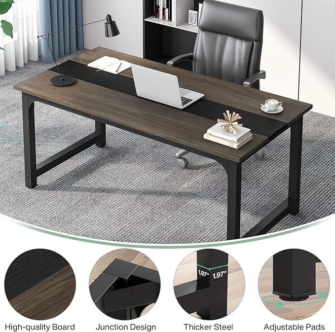 Tribesigns 63” Executive Desk Large Office Computer Desk with Thicken Frame Modern Simple Workstation Business Furniture for Home Office Vintage Grey/Black