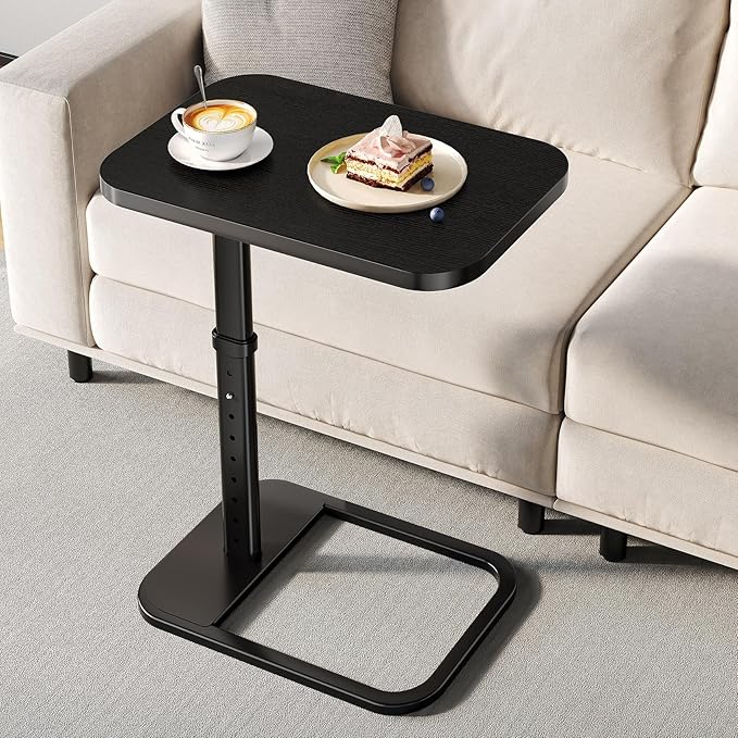 Adjustable Height TV Tray Table with Bumper Rounded Corner Design &amp Flip-top Side Table for Bedroom Living Room Bathroom and Study End Table for Eating Dinner or Laptop Black