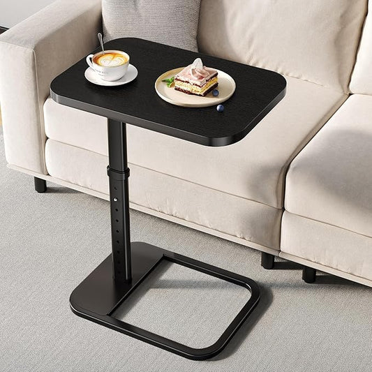 Adjustable Height TV Tray Table with Bumper Rounded Corner Design &amp Flip-top Side Table for Bedroom Living Room Bathroom and Study End Table for Eating Dinner or Laptop Black