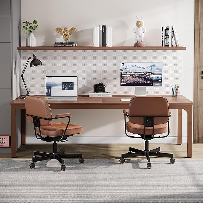 Tribesigns 2-Person Home Office Desk 78.7 Extra Long Computer Desk Double Workstation for Home Office Work Desk for Two People (Brown)