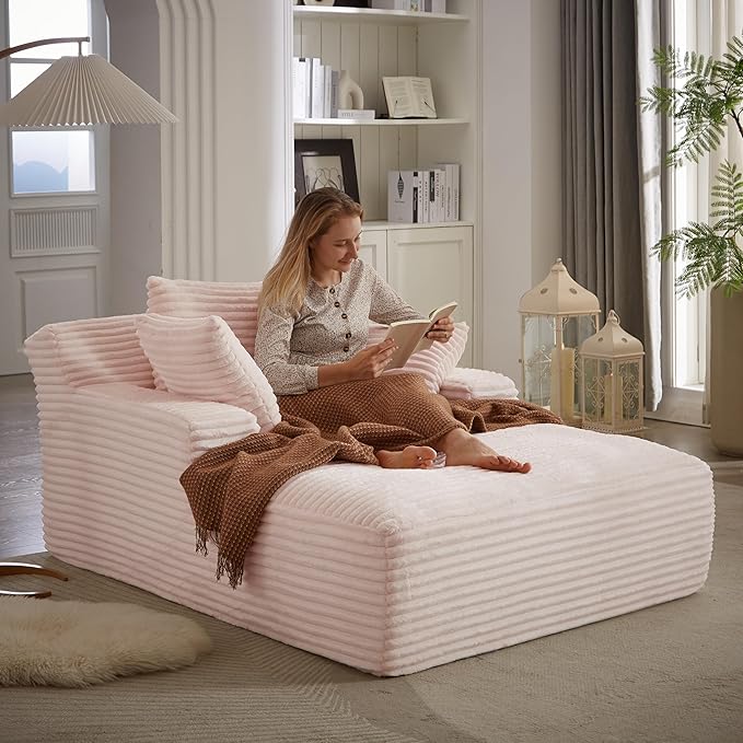 KEIKI 67 Oversized Chaise Lounge Chair Indoor Corduroy Upholstered Sleeper Sofa Couch with Deep Seat Comfort Modern Cloud Sofa Bed for Guest Room Lounging No Assembly Required