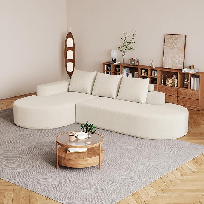 KEIKI 108.5 L Shaped Corner Couch with Chaise Curved Sectional Sofa Upholstered Chenille Sectional Couch for Living Room Bedroom Beige