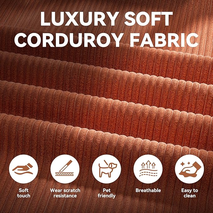 79 Folding Convertible Sofa Bed Boneless Couch for Living Room with Pull Out Bed ‌Convertible Sleeper Sofa Bed with Pillows - Corduroy Upholstered Modular Futon Couch for Bedroom Lounge (Orange)