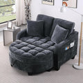 Modern Double Sofa Chaise Longue with Irregular Armrests and Backrests Footrest with Storage Space Sofa Bed for Living Room Bedroom Office (Black/D1)