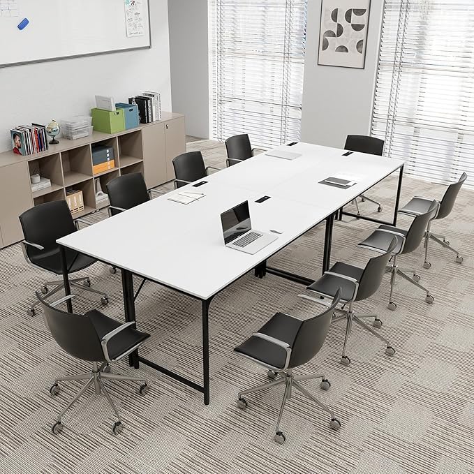 COSTWAY Home Office Desk 32 Inch Computer Desk with Recessed Power Strip Storage Bag &amp Headphone Hook Wide Desktop Modern Computer Workstation Writing Table for Home Office (White + Black)