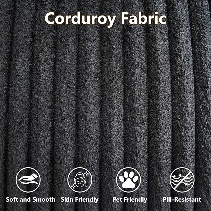 114.2W U-Shaped Sectional Sofa for Living Room Corduroy U-Shaped Couch with Double Chaises 4-Seater Comfy Cloud Sofa for Home Furniture Office &amp Small Space (Black)