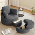 MEISSALIVVE Swivel Accent Chair with Half Moon Ottoman Round Chairs with Drawer Storage for Living Room 360° Barrel Chair with USB Charging Port (Dark Grey Corduroy)