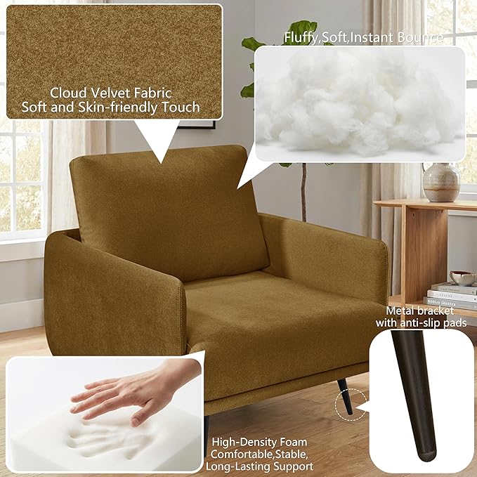 Oversized Accent Chair for Living Room Chairs Reading Arm Chair Comfy Modern Single Sofa Side Chairs with Metal Legs &amp Soft Cushion for Bedroom Waiting Room