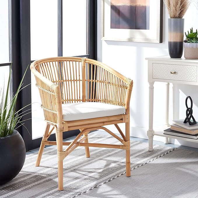 Safavieh Home Collection Olivia Rattan Cushion Accent Chair Natural/White
