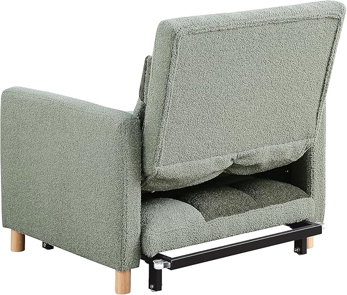 Sleeper Sofa Bed 3-in-1 Convertible Chair Bed Multi-Functional Sleeper Chair Soft Teddy Fabric for Living Room Apartment Office (Green)