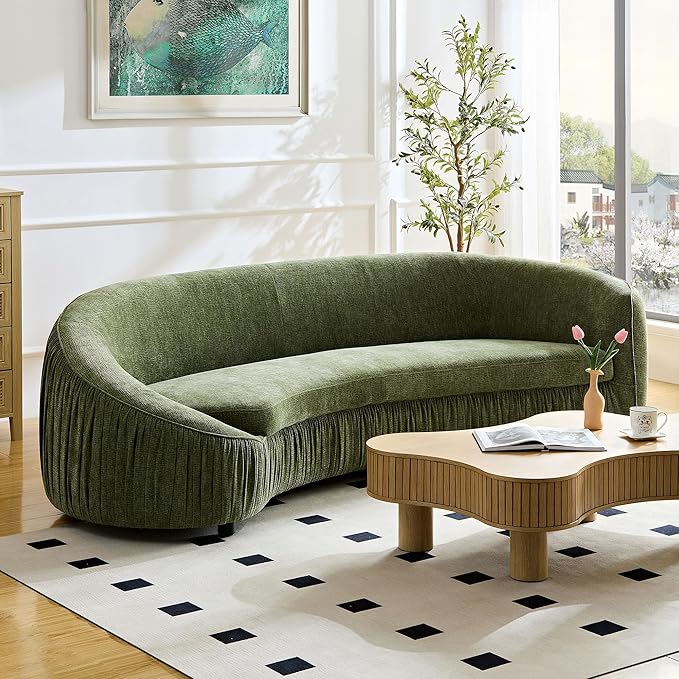 WILLIAMSPACE 92.13 Curved Sofa Couch Modern Oversized Upholstered Cloud Couch Luxury 4-Seat Sofa for Living Room Apartment Fabric - Green