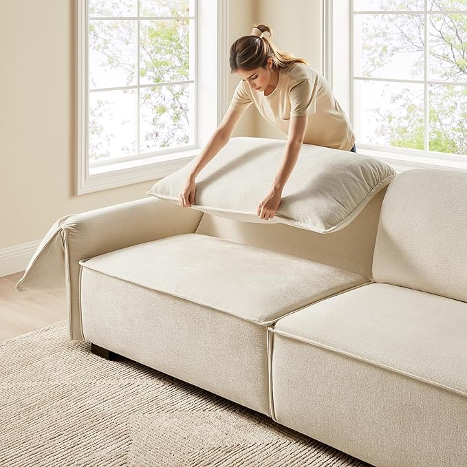 VANOMi 94.5 Sofa Couch for Living Room Modern Comfy 3-Seater Sofas Chenille Small Couches for Small Spaces Upholstered Deep Seat Couch for Bedroom Apartment (Beige)
