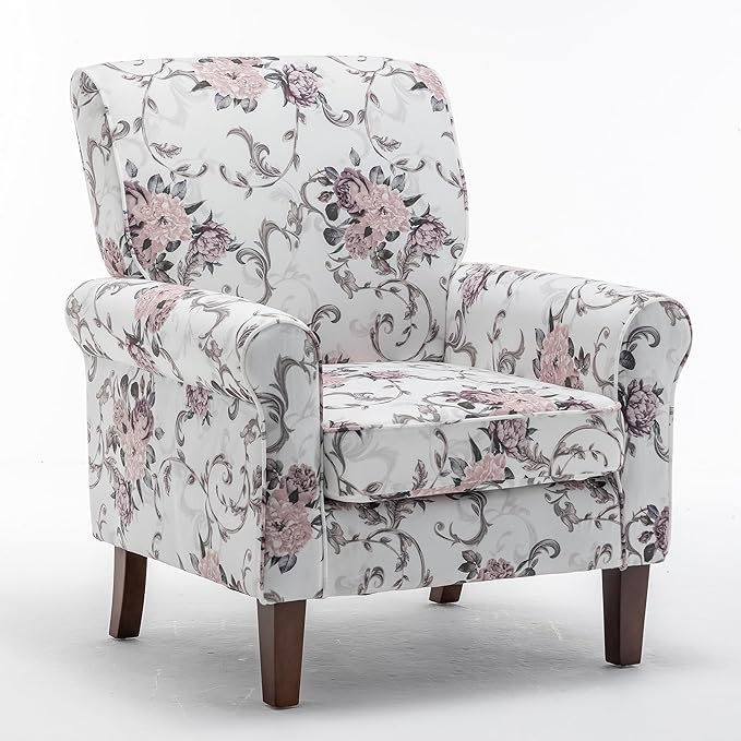 Classic Accent Armchair with Birch Wood Frame and Comfortable Rolled Armrests Arm Chairs for Living Room Bedroom and Office Decor 03 Printed Fabric