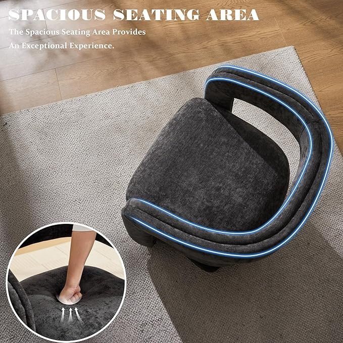 FOXHUNTER Swivel Accent Chair Set of 2 Modern Upholstered Barrel Chair Oversized Round Accent Armchair with Open Back Wooden Base for Living RoomChenil Grey