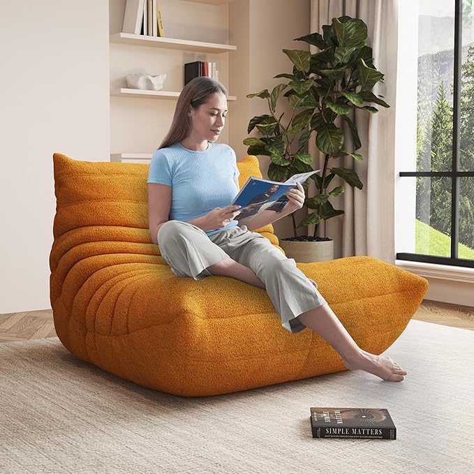 Bean Bag Chairs for Adults Floor Gaming Bean Bag Chair Memory Foam BeanBag Chair Bean Bag Sofa with Filler Faux Fur Fireside Beanbags Lazy Sofa for HomeApartment or Gaming Venue (Yellow Single)