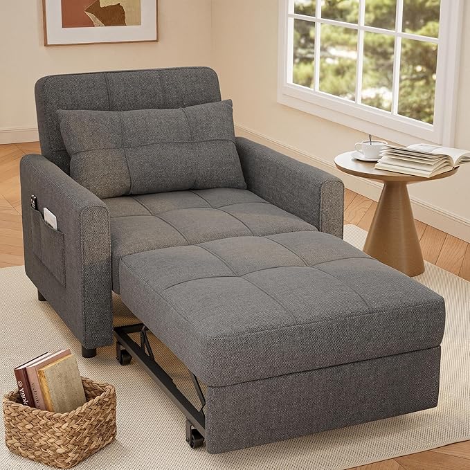 Gizoon Sofa Bed Chair 3 in 1 Convertible Pullout Single Sleeper Chair Bed with Adjustable Backrest Spacious Multifunctional Sofa Couches for Living Room Bedroom Apartment