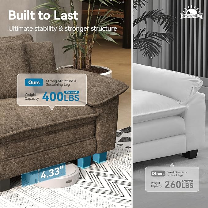 U Shaped Modular Cloud Couch 123.6'' Comfy Chenille Sectional Sofa with Wider Armrest and Ottoman Upholstered 5-Seat Modern Deep Seat for Bedroom Living Room Taupe