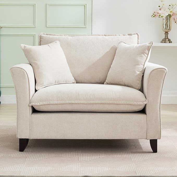 Merax 46.3 Chenille Accent Chair Oversized Reading Armchair w/2 Pillows Modern Corner Single Cloud Sofa Arm Chairs Comfortable Living Room Deep Cushion Seating for Office &amp Apartment White