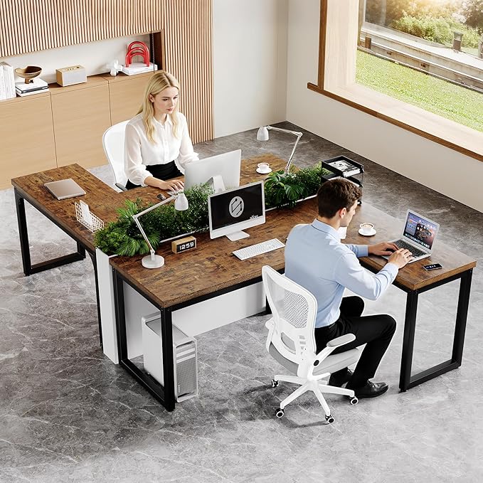 L Shaped Desk 66 Inch Gaming Desk with 1.18 Inch Thicker Desktop Corner Computer Desk Home Office Desk Study Writing Work Desk Metal Frame Rustic Brown