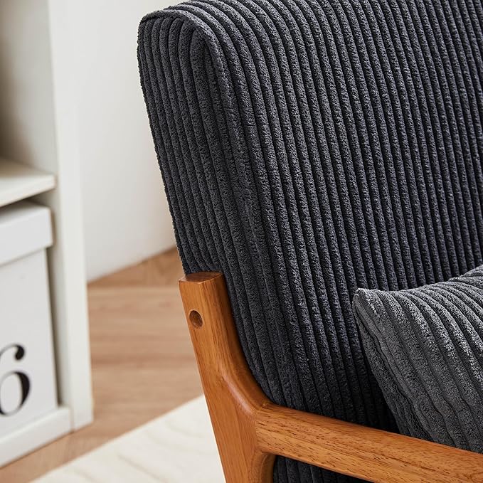 Mid Century Modern Accent Chair Arm Chair Living Room Chairs with Pillow Upholstered Reading Chair with Solid Wood e Living Room Bedroom Balcony (Antique Dark Grey)