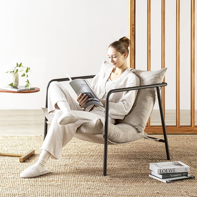 Mellow Wyn Sling Accent Chair with Arms/Casual Home Metal Framed Armchair with Plush Foam Cushions