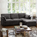 Sectional Cloud Couch for Living Room Spring Cushion Seating L Shaped Convertible Modular Sofa with Ottoman Black | Movable Balanced Comfort Soft-Strong Chenille Apartment-Friendly