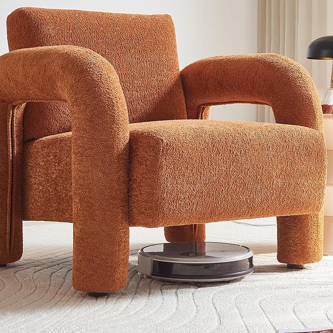 33.5 Modern Accent Chair Upgrade Sherpa Fabric Living Room Sofa Chair Comfy Arm Chair Leisure Armchair Single Sofa Chair with Curved Arm for Living Room ApartmentOrange